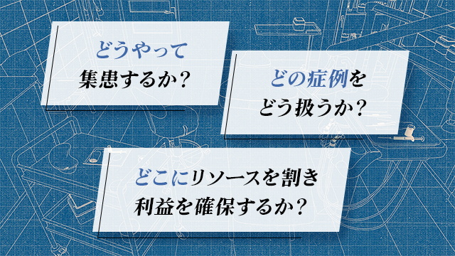 『どうやって集患するか？』『どの症例をどう扱うか？』『 どこにリソースを割き利益を確保するか？』