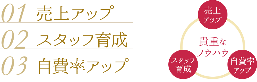 「売上アップ」「スタッフ育成」「自費率アップ」