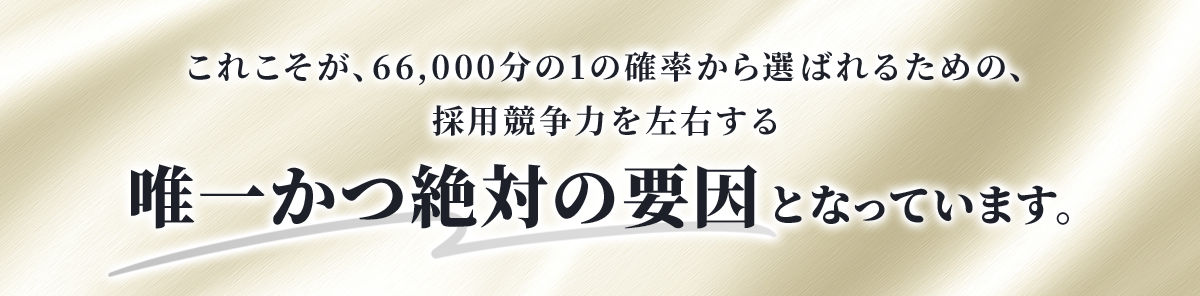 これこそが、66,000分の1の確率から選ばれるための、採用競争力を左右する唯一かつ絶対の要因となっています。