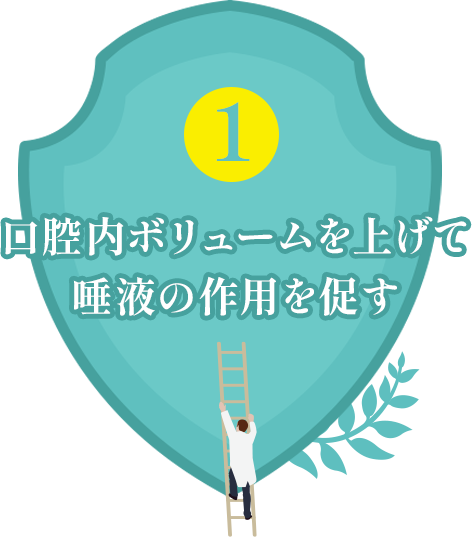 1、口腔内ボリュームを上げて唾液の作用を促す