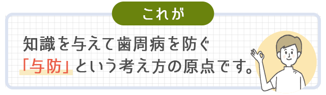 これが知識を与えて歯周病を防ぐ「与防」という考え方の原点です。