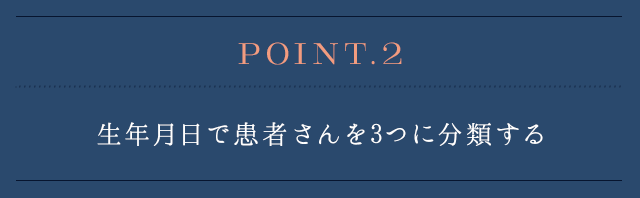 ポイント②【生年月日で患者さんを3つに分類する】