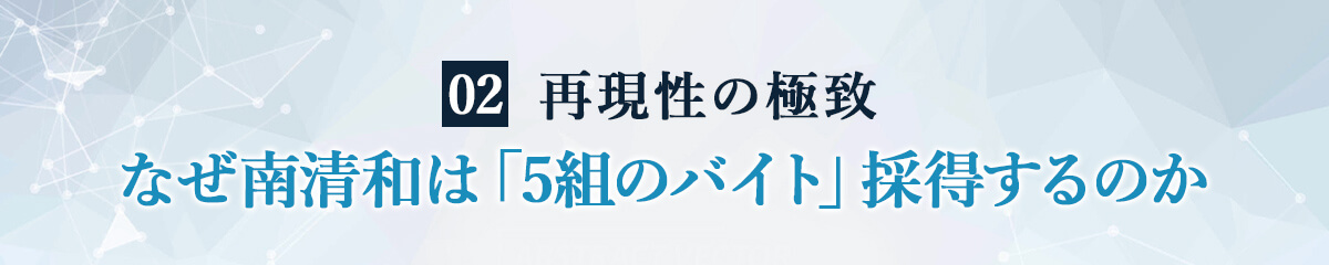 ②再現性の極致：なぜ南清和は「5組のバイト」採得するのか