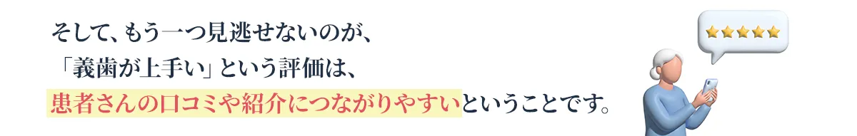 義歯が上手いという評価は患者さんの口コミや紹介につながりやすい