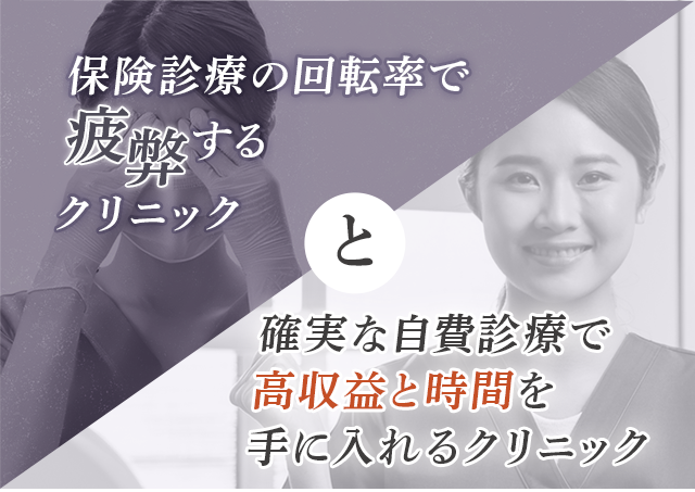 『保険診療の回転率で疲弊するクリニック』と
『確実な自費診療で高収益と時間を手に入れるクリニック』