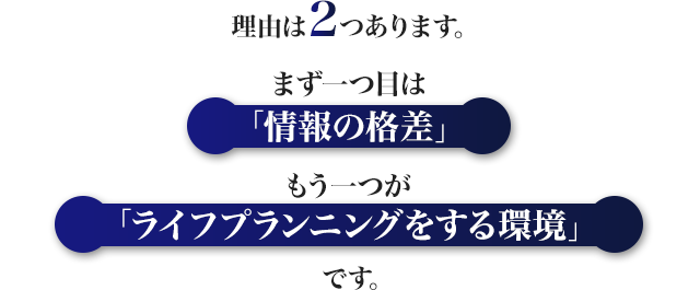 理由は2つあります。まず一つ目は「情報の格差」もう一つが「ライフプランニングをする環境」です