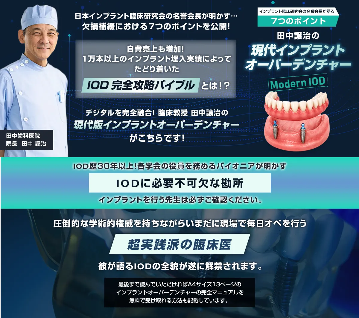 インプラント臨床研究会の会長が語る7つのポイント 田中譲治の「現代インプラントオーバーデンチャー:Modern IOD」