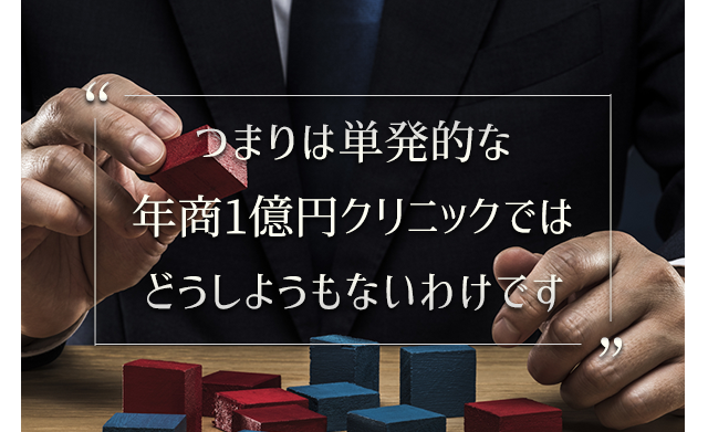 つまり、単発的な1億円クリニックではどうしようもないわけです