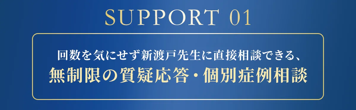 サポート1 回数を気にせず新渡戸先生に直接相談できる、無制限の質疑応答・個別症例相談